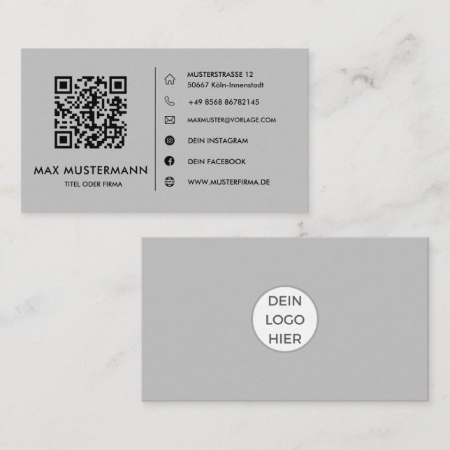 Tarjeta De Visita Graue QR Code Visitenkarte Selbst Gestalten (Anverso / Reverso)