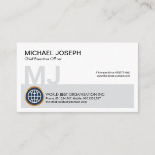 Tarjeta De Visita Gray Block Monogram Name Initials CEO Fundador