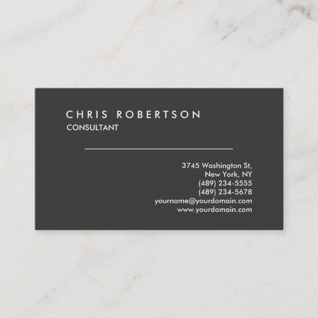 Tarjeta De Visita Gray Consultant Modern Simple Business Card (Anverso)