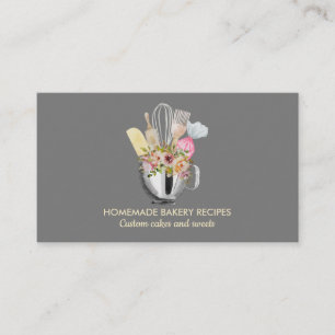 Tarjeta De Visita Gray Cook Chef Watercolor Baking Utensiers Bakery