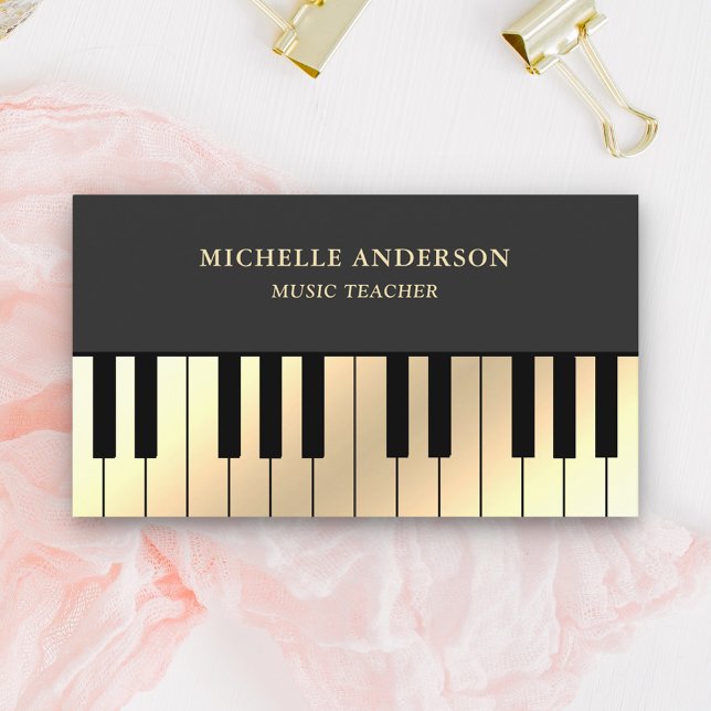Tarjeta De Visita Gray Cream Gold Piano Maestro de teclado Pianista (Subido por el creador)