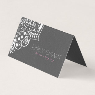 Tarjeta De Visita Gray Damask White Mandala