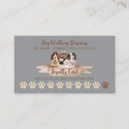 Tarjeta De Visita Gray Dog Walker Loyalty Discount Paw