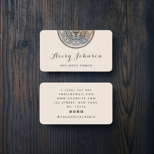 Tarjeta De Visita Gray Mandala Wellness Entrenador de Medios Sociale