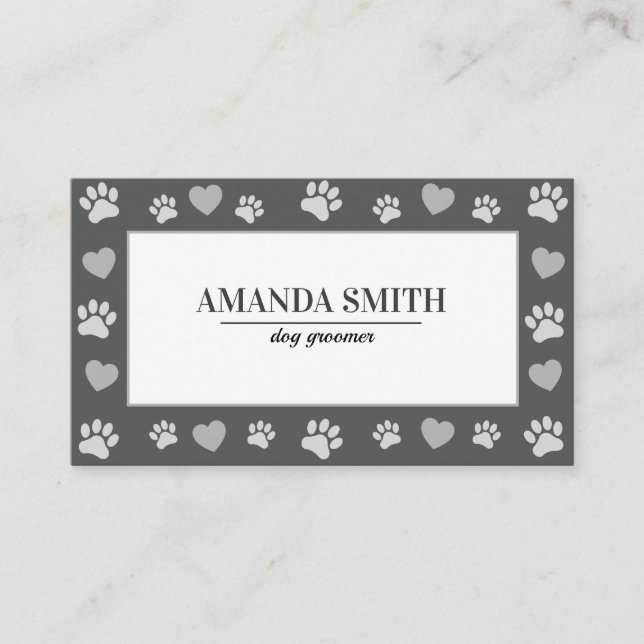Tarjeta De Visita Gray Paw Prints Dog Groomer Business Card (Anverso)