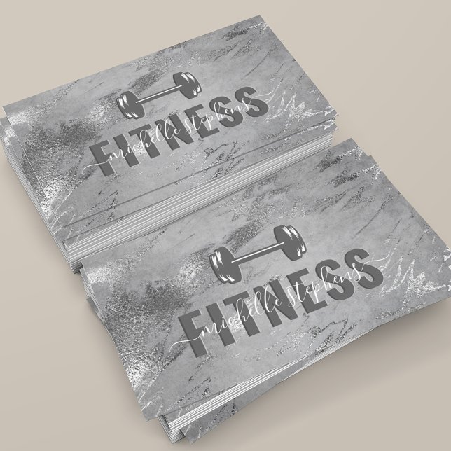Tarjeta De Visita Gray Silver Fitness Trainer Social Media (Subido por el creador)