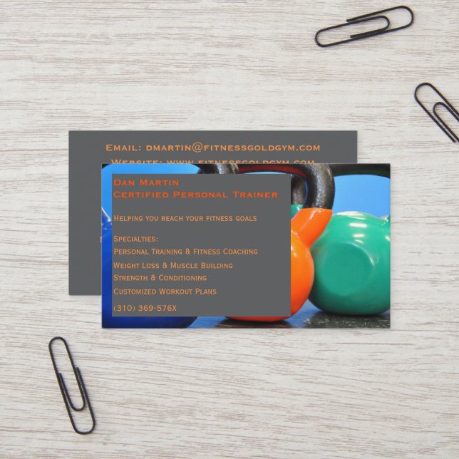 Tarjeta De Visita Gray Weights Gym Personal Trainer Fitness Center (Anverso/Reverso In Situ)