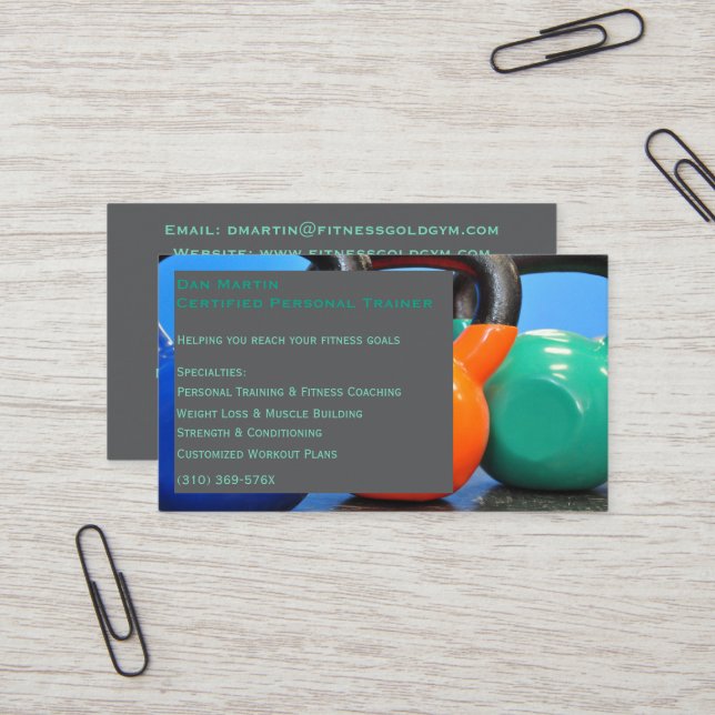 Tarjeta De Visita Gray Weights Gym Personal Trainer Fitness Center (Anverso/Reverso In Situ)