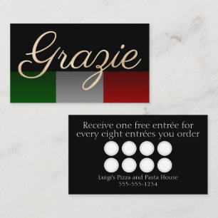Tarjeta De Visita Grazie Black Italian Restaurant Loyalty Card