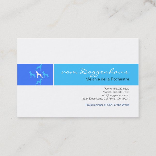 Tarjeta De Visita Great Dane formal (Reverso)