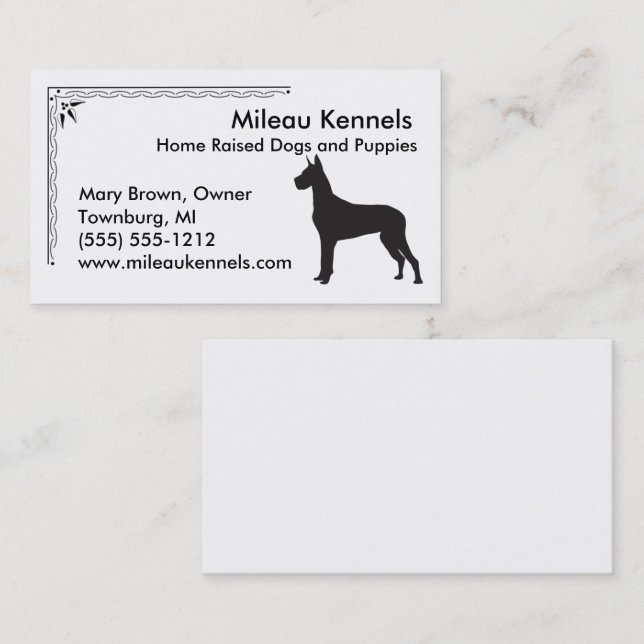 Tarjeta De Visita Great Dane Silhouette (Anverso / Reverso)