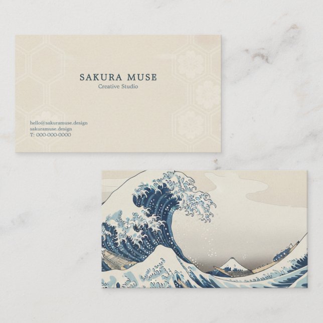Tarjeta De Visita Great Wave Inspired Japanese Business Card  (Anverso / Reverso)