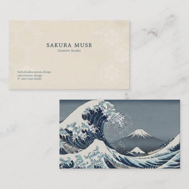 Tarjeta De Visita Great Wave Inspired Japanese Business Card  (Anverso / Reverso)