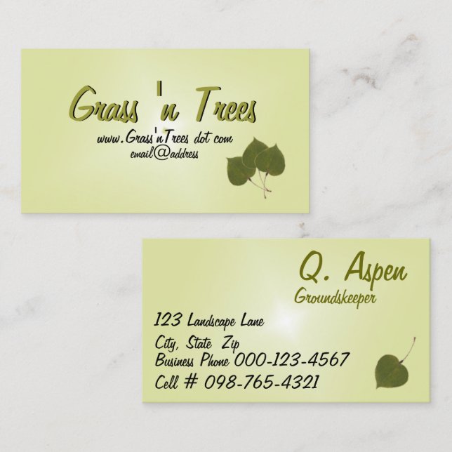 Tarjeta De Visita Green Aspen deja los servicios de cuidado de jardí (Anverso / Reverso)