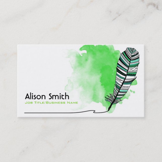 Tarjeta De Visita Green Aztec Feather (Anverso)