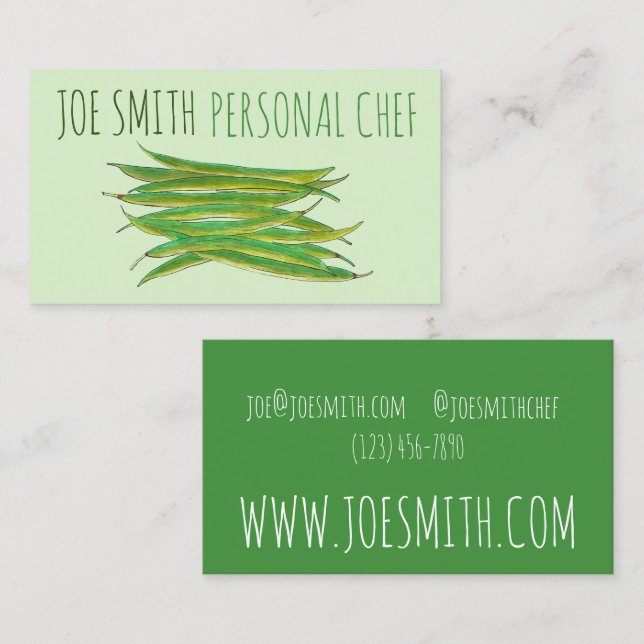 Tarjeta De Visita Green Beans Vegetable Garden Veg Restaurant Chef (Anverso / Reverso)