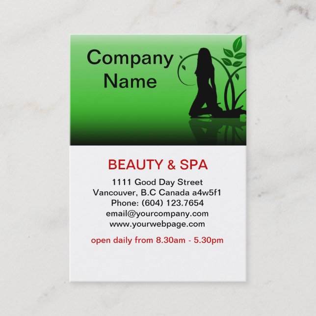 Tarjeta De Visita Green Beauty Spa Salon Business Card (Anverso)