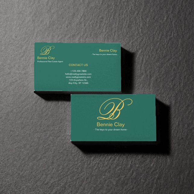 Tarjeta De Visita Green Beige Elegant Real Estate Agent (Green Beige Elegant Real Estate Agent Business Card)