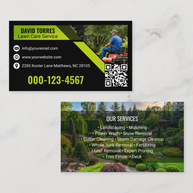 Tarjeta De Visita Green Black Modern Landscaping Lawn Care (Anverso / Reverso)