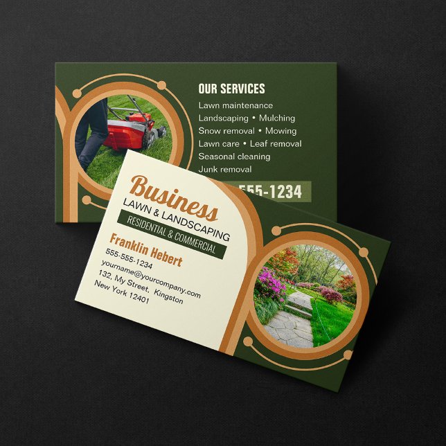 Tarjeta De Visita Green Brown Biege Landscaping Mowing Lawn (Subido por el creador)
