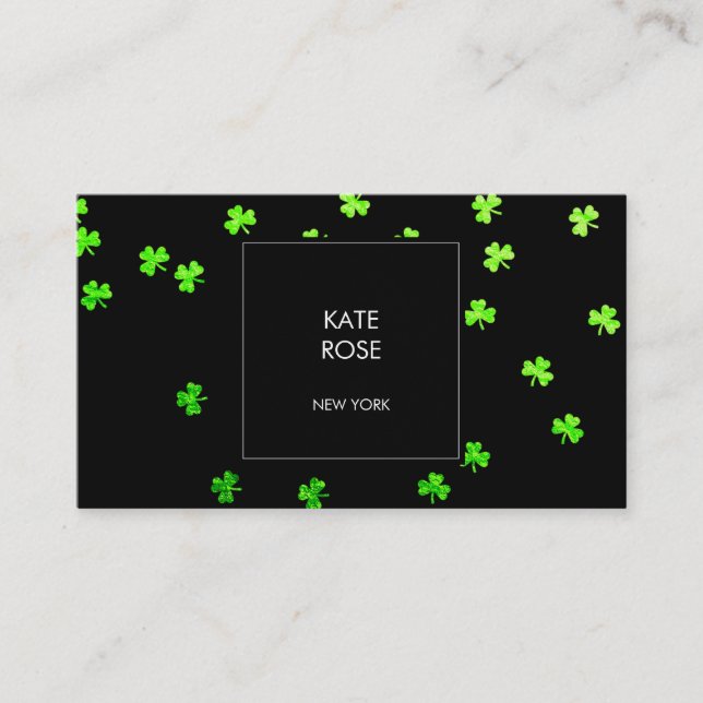 Tarjeta De Visita Green Clover Confetti Black Glam Vip (Anverso)