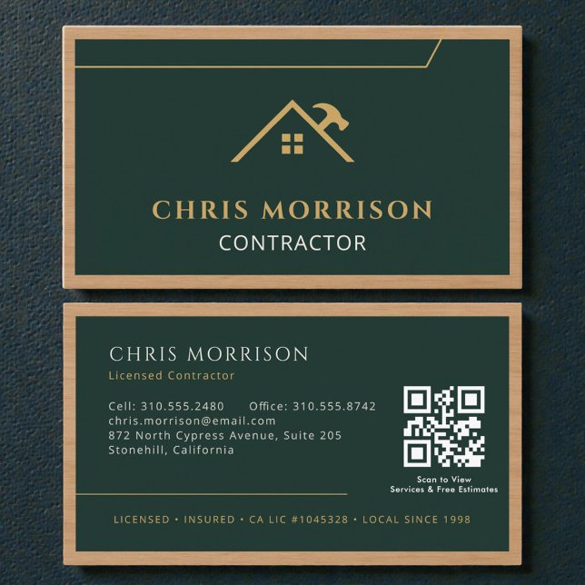 Tarjeta De Visita Green Construction Professional Wood QR Code (Subido por el creador)