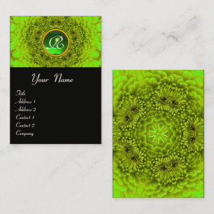 TARJETA DE VISITA GREEN DAHLIA FLOWER PETALS EMERALD GEM MONOGRAM
