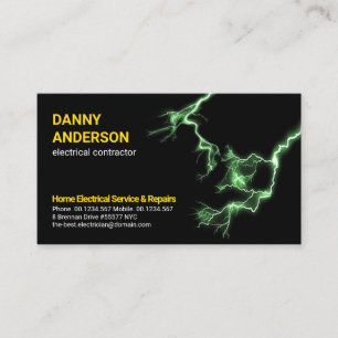 Tarjeta De Visita Green Electric Lightning Strike Electrician