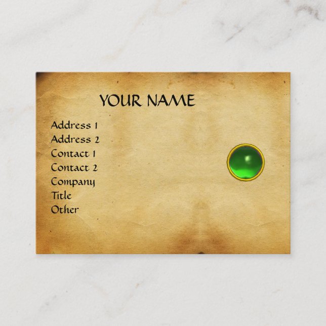 Tarjeta De Visita GREEN EMERALD MON ,pergamino GRAY AGATA,Oro (Anverso)
