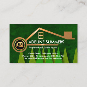 Tarjeta De Visita Green Forest Trees Gold Home Landscaper