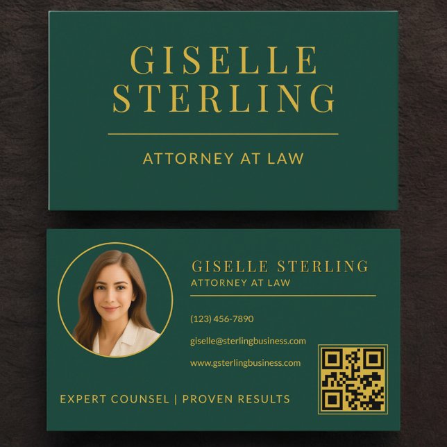 Tarjeta De Visita Green Gold Attorney at Law Photo QR Code (Subido por el creador)