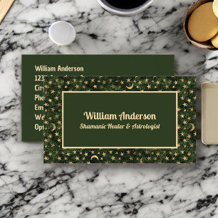 Tarjeta De Visita Green Gold Stars Shamanic o Astrologist Healer
