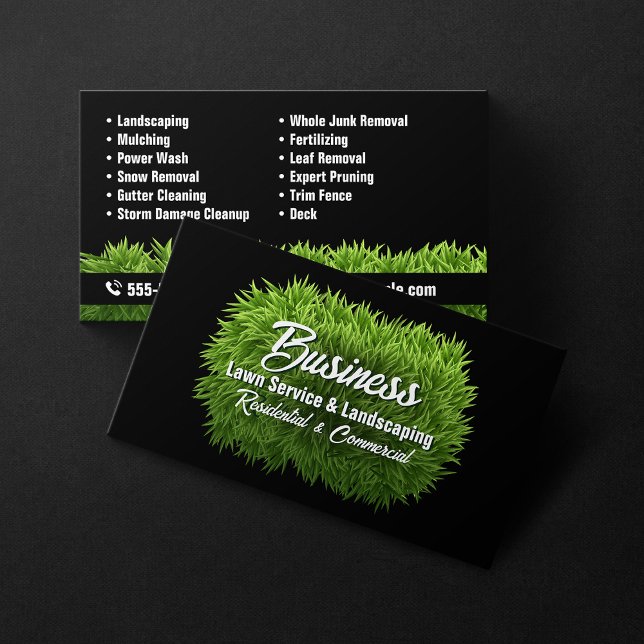 Tarjeta De Visita Green Grass Care Landscaping Service Black (Subido por el creador)