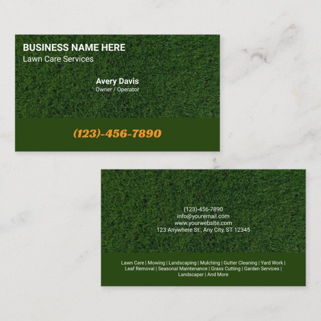Tarjeta De Visita Green Grass Lawn Care Landscaping Tree Service (Anverso / Reverso)