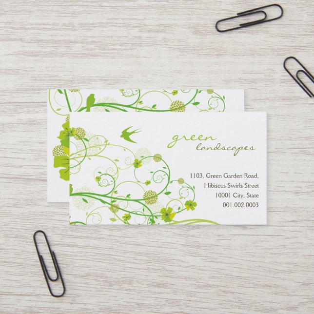 Tarjeta De Visita Green Hibiscus Swallow Birds Elegant Floral Garden (Anverso/Reverso In Situ)