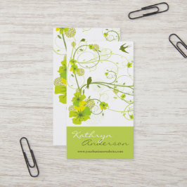 Tarjeta De Visita Green Hibiscus Swallow Birds Elegant Floral Garden