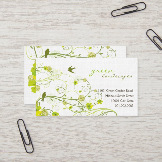 Tarjeta De Visita Green Hibiscus Swallow Birds Elegant Floral Garden (Anverso/Reverso In Situ)