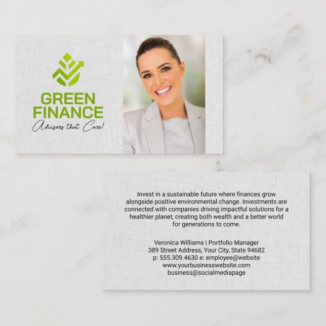 Tarjeta De Visita Green Investing Logo | Financial Advisor (Anverso / Reverso)