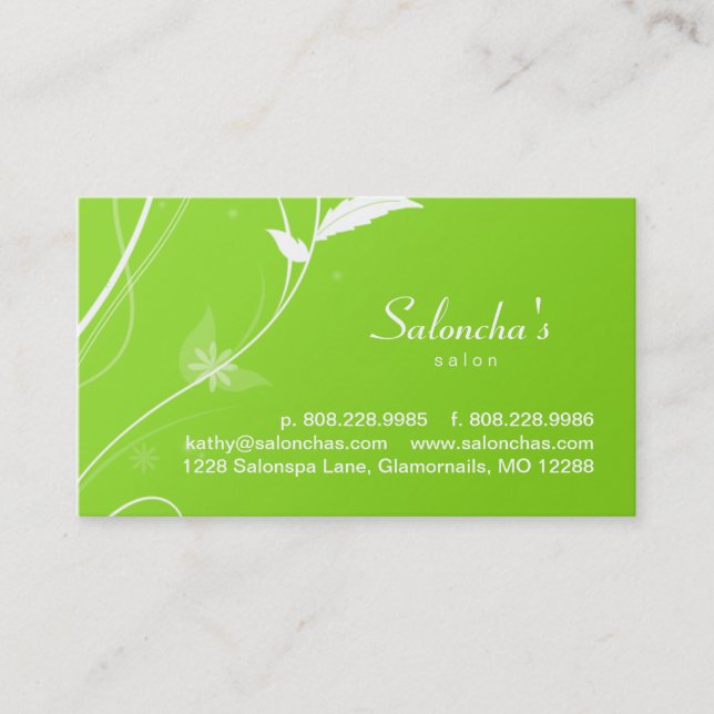 Tarjeta De Visita Green Leaf Salon Spa o Landscaping Business Card (Anverso)