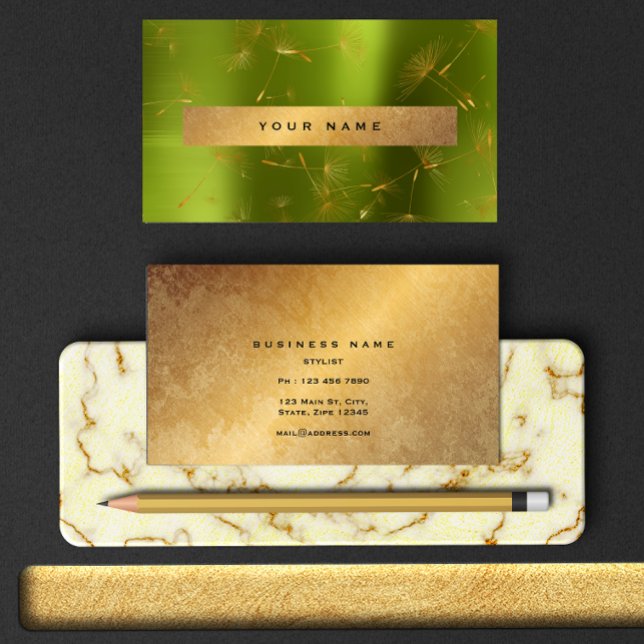 Tarjeta De Visita Green Lemon Gold Grungy Dandelion Confetti Vip (Subido por el creador)