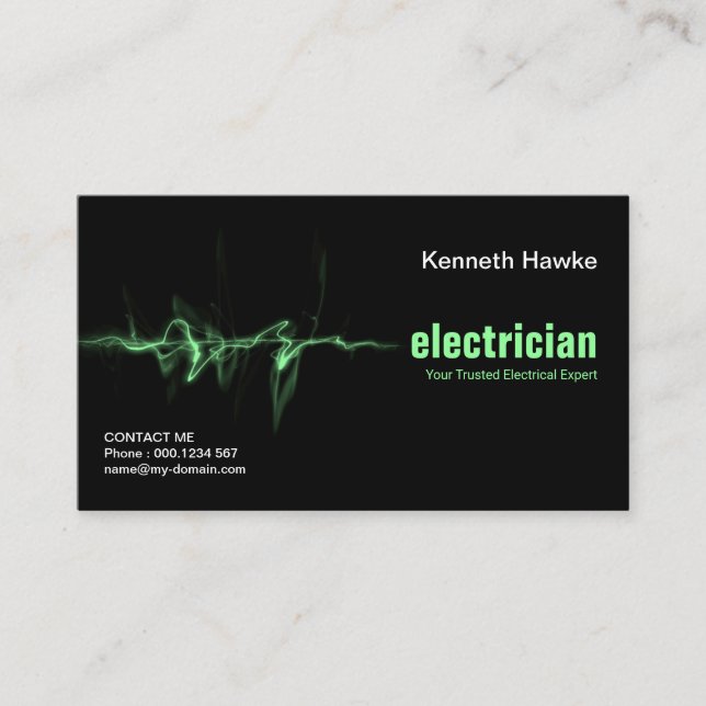 Tarjeta De Visita Green Lightning Electrical Strike Electrician (Anverso)