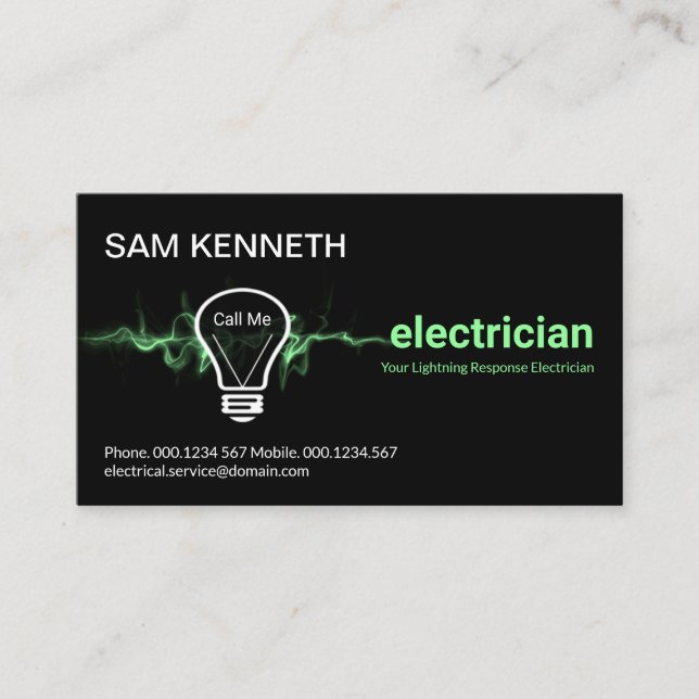 Tarjeta De Visita Green Lightning Powers Electrical Bulb Electrician (Anverso)
