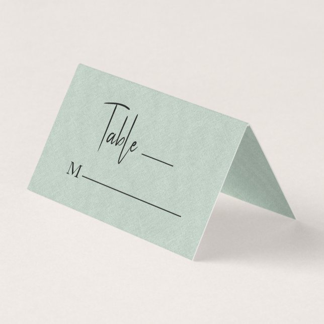Tarjeta De Visita Green Linen Simple Black Script Boda Place Card (Anverso)