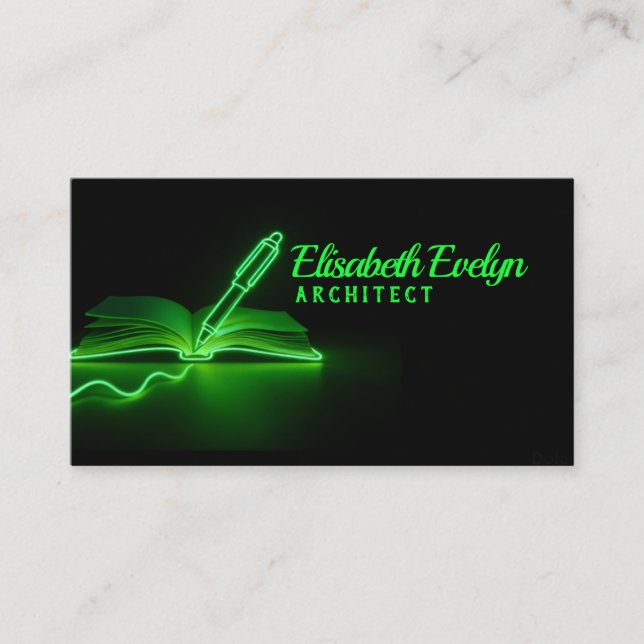 Tarjeta De Visita Green Lines of Creation: Pen and Book (Anverso)