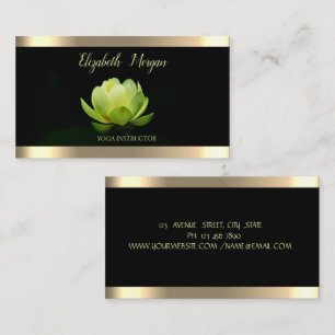 Tarjeta De Visita Green Lotus Flower Gold Strike Black Yoga