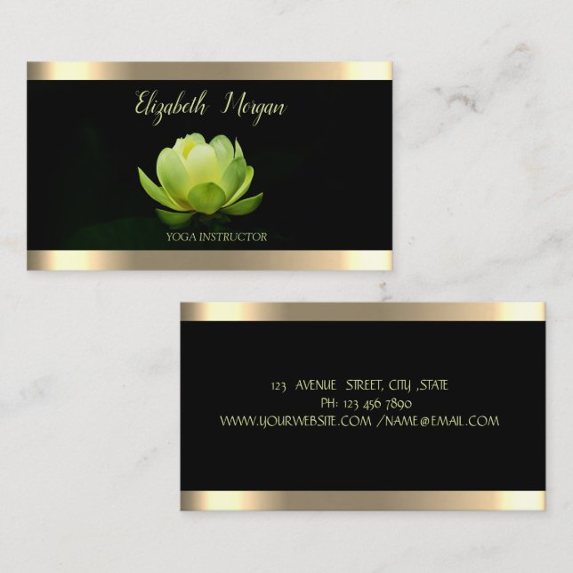 Tarjeta De Visita Green Lotus Flower Gold Strike Black Yoga (Anverso / Reverso)