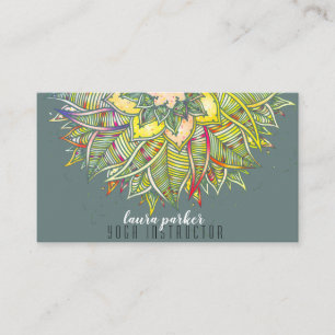 Tarjeta De Visita Green Mandala Lotus Floral Yoga Line Art