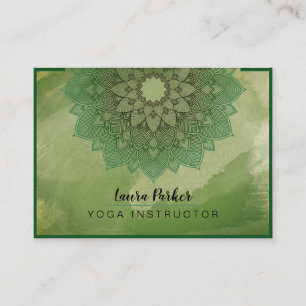 Tarjeta De Visita Green Mandala Lotus Meditación Yoga Holístico