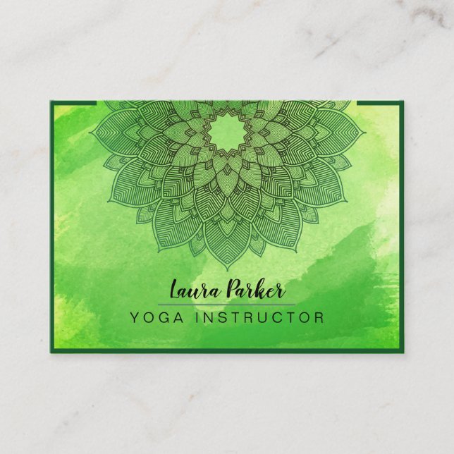 Tarjeta De Visita Green Mandala Lotus Meditación Yoga Holístico (Anverso)