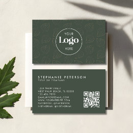 Tarjeta De Visita Green Minimalist Botanical Custom Logo QR Code
